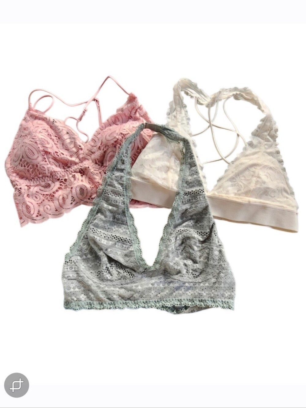 Victoria's Secret Pink White Green Lace Shimmer bralette Medium Bundle Set 3
